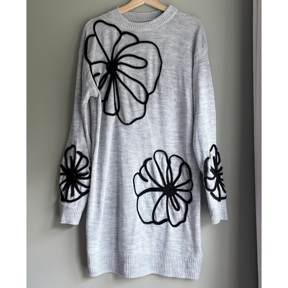 Emery Rose Sz L Abstract Floral Knit Sweater Dress Tunic Long Sleeve Artsy Bold - Picture 1 of 12